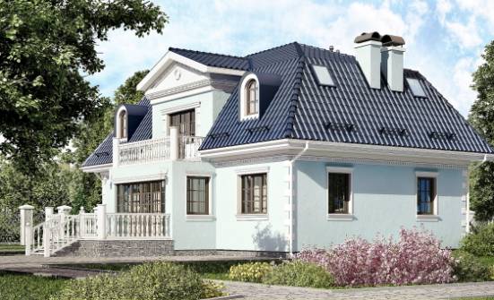 210-004-Л Проект двухэтажного дома с мансардой, классический домик из газобетона Сочи | Проекты домов от House Expert