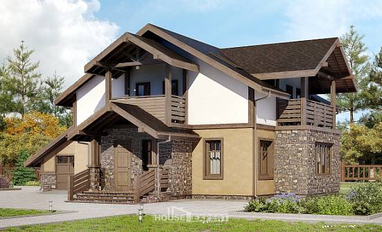 180-011-Л Проект двухэтажного дома с мансардой, гараж, компактный коттедж из керамзитобетонных блоков Сочи | Проекты домов от House Expert