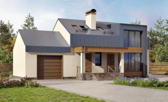 150-015-П Проект двухэтажного дома мансардой и гаражом, экономичный дом из арболита Сочи | Проекты домов от House Expert