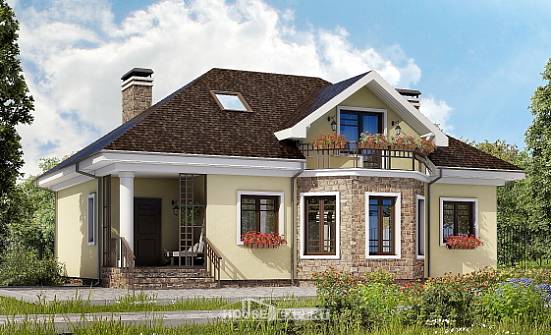 150-008-Л Проект двухэтажного дома мансардный этаж, уютный загородный дом из бризолита Сочи | Проекты домов от House Expert