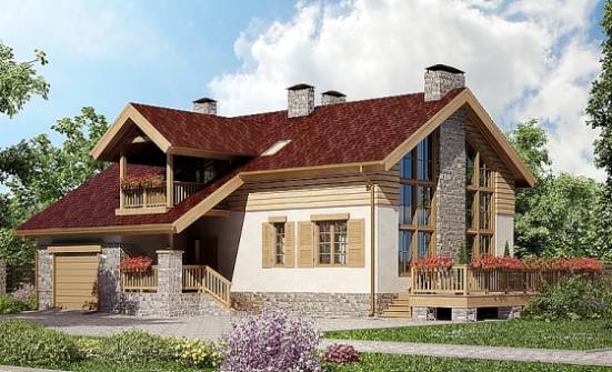 165-002-П Проект двухэтажного дома с мансардой, гараж, бюджетный дом из блока Сочи | Проекты домов от House Expert