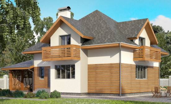155-004-П Проект двухэтажного дома мансардой, гараж, компактный загородный дом из бризолита Сочи | Проекты домов от House Expert
