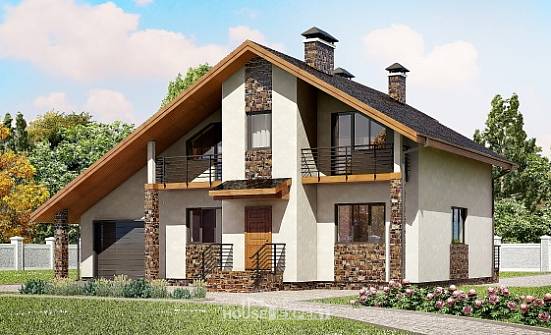 180-008-Л Проект двухэтажного дома мансардой и гаражом, средний загородный дом из теплоблока Сочи | Проекты домов от House Expert