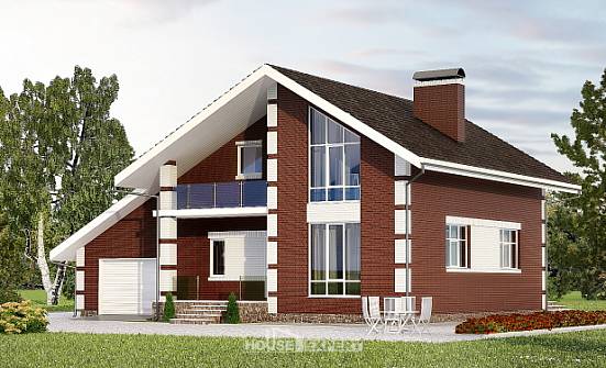 180-001-Л Проект двухэтажного дома с мансардным этажом и гаражом, простой коттедж из бризолита Сочи | Проекты домов от House Expert
