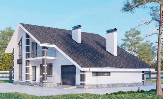 190-008-П Проект двухэтажного дома мансардный этаж и гаражом, просторный загородный дом из твинблока Сочи | Проекты домов от House Expert