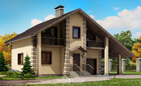 150-003-П Проект двухэтажного дома с мансардой, гараж, современный дом из арболита Сочи | Проекты домов от House Expert