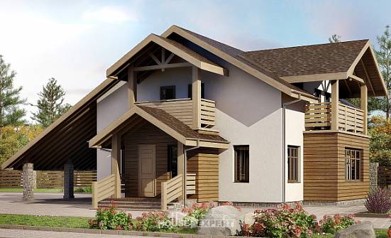 155-010-Л Проект двухэтажного дома мансардный этаж и гаражом, простой домик из бризолита Сочи | Проекты домов от House Expert