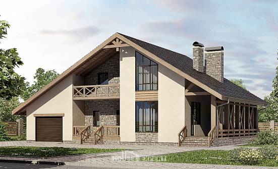 265-001-Л Проект двухэтажного дома с мансардой, гараж, уютный дом из керамзитобетонных блоков Сочи | Проекты домов от House Expert