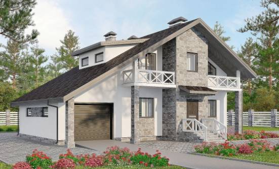 180-017-Л Проект двухэтажного дома с мансардой и гаражом, средний загородный дом из блока Сочи | Проекты домов от House Expert