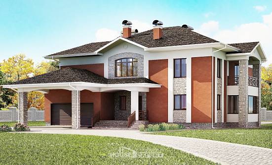 400-002-Л Проект двухэтажного дома и гаражом, уютный загородный дом из кирпича Сочи | Проекты домов от House Expert