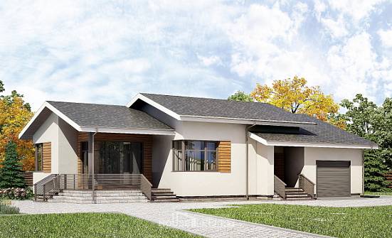 135-002-П Проект одноэтажного дома, гараж, скромный домик из керамзитобетонных блоков Сочи | Проекты домов от House Expert