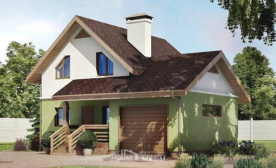 120-002-П Проект двухэтажного дома с мансардным этажом и гаражом, компактный загородный дом из блока Сочи | Проекты домов от House Expert