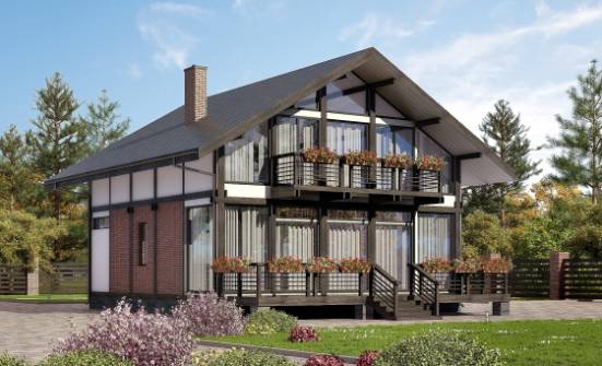 170-007-П Проект двухэтажного дома с мансардным этажом, доступный домик из бревен Сочи | Проекты домов от House Expert
