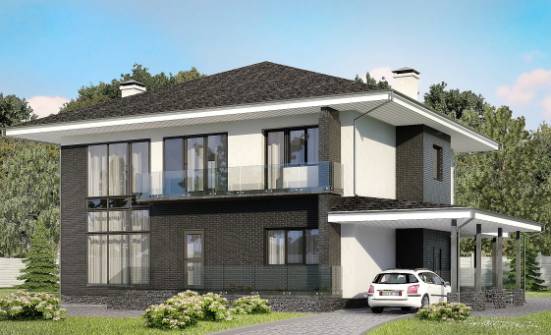 245-002-П Проект двухэтажного дома, гараж, средний коттедж из газобетона Сочи | Проекты домов от House Expert