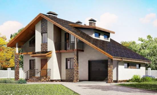 180-008-П Проект двухэтажного дома с мансардой и гаражом, средний домик из керамзитобетонных блоков Сочи | Проекты домов от House Expert
