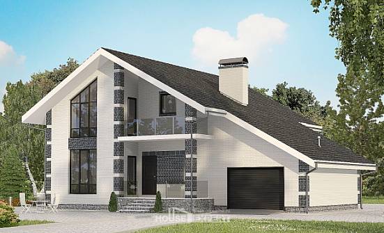 180-001-П Проект двухэтажного дома с мансардным этажом и гаражом, красивый коттедж из бризолита Сочи | Проекты домов от House Expert