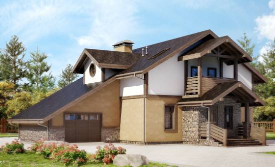 180-011-Л Проект двухэтажного дома с мансардой, гараж, компактный коттедж из керамзитобетонных блоков Сочи | Проекты домов от House Expert