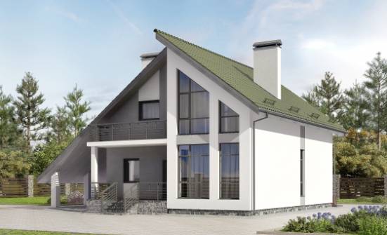 170-009-Л Проект двухэтажного дома мансардой, гараж, недорогой коттедж из арболита Сочи | Проекты домов от House Expert