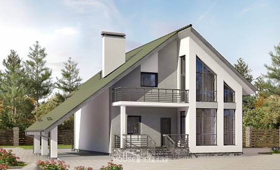 170-009-Л Проект двухэтажного дома мансардой, гараж, недорогой коттедж из арболита Сочи | Проекты домов от House Expert
