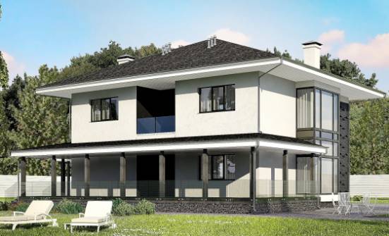 245-002-П Проект двухэтажного дома, гараж, средний коттедж из газобетона Сочи | Проекты домов от House Expert