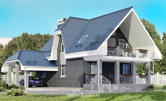 125-002-Л Проект двухэтажного дома с мансардой и гаражом, бюджетный коттедж из поризованных блоков Сочи | Проекты домов от House Expert