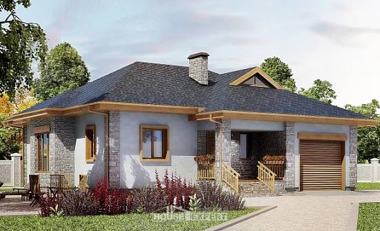 130-006-П Проект одноэтажного дома и гаражом, скромный загородный дом из керамзитобетонных блоков Сочи | Проекты домов от House Expert