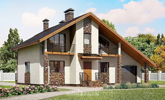 180-008-П Проект двухэтажного дома с мансардой и гаражом, средний домик из керамзитобетонных блоков Сочи | Проекты домов от House Expert