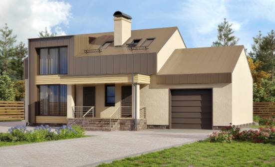 150-015-Л Проект двухэтажного дома с мансардой и гаражом, недорогой загородный дом из теплоблока Сочи | Проекты домов от House Expert