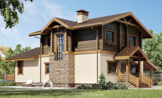 170-004-П Проект двухэтажного дома с мансардой, гараж, бюджетный домик из бризолита из бревен Сочи | Проекты домов от House Expert