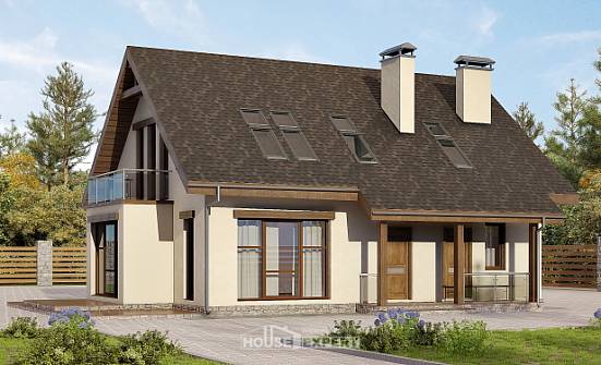 155-012-Л Проект двухэтажного дома мансардой, недорогой домик из твинблока Сочи | Проекты домов от House Expert