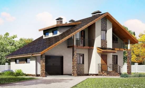 180-008-Л Проект двухэтажного дома мансардой и гаражом, средний загородный дом из теплоблока Сочи | Проекты домов от House Expert