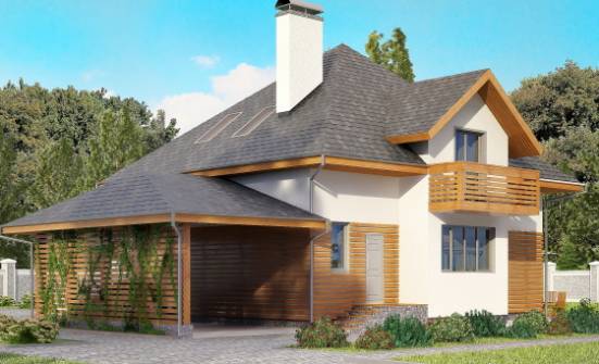 155-004-П Проект двухэтажного дома мансардой, гараж, компактный загородный дом из бризолита Сочи | Проекты домов от House Expert