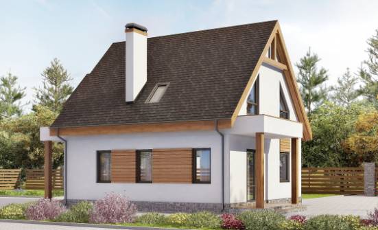 120-005-П Проект двухэтажного дома мансардой и гаражом, бюджетный домик из теплоблока Сочи | Проекты домов от House Expert