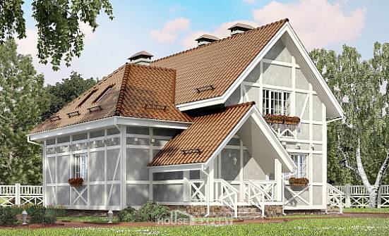 160-003-Л Проект двухэтажного дома мансардой, доступный коттедж из бризолита Сочи | Проекты домов от House Expert