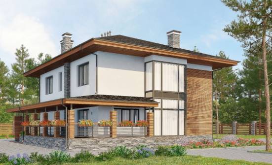 305-001-П Проект двухэтажного дома, гараж, красивый коттедж из блока Сочи | Проекты домов от House Expert