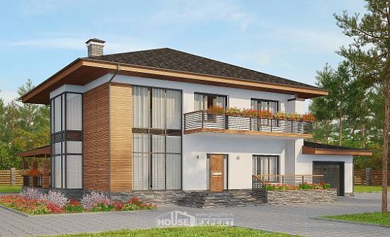 305-001-П Проект двухэтажного дома, гараж, красивый коттедж из блока Сочи | Проекты домов от House Expert
