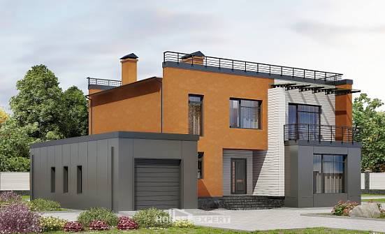 260-002-Л Проект двухэтажного дома и гаражом, огромный коттедж из бризолита Сочи | Проекты домов от House Expert