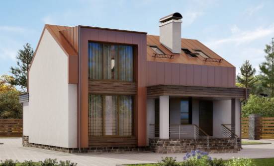 120-004-Л Проект двухэтажного дома мансардный этаж, скромный загородный дом из блока Сочи | Проекты домов от House Expert