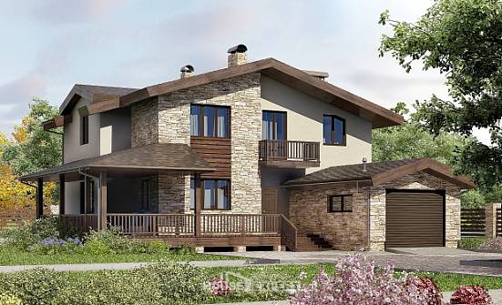 220-001-Л Проект двухэтажного дома с мансардой, гараж, уютный домик из арболита Сочи | Проекты домов от House Expert