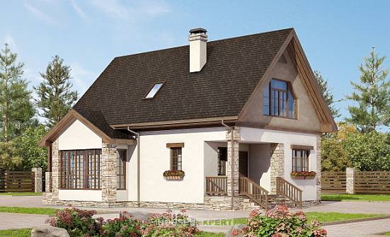 140-002-Л Проект двухэтажного дома мансардой, простой домик из газобетона Сочи | Проекты домов от House Expert
