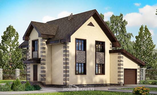 160-004-П Проект двухэтажного дома и гаражом, уютный домик из арболита Сочи | Проекты домов от House Expert