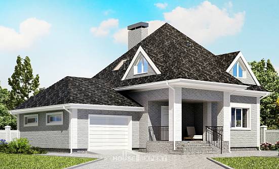 135-001-Л Проект двухэтажного дома с мансардой и гаражом, бюджетный дом из кирпича Сочи | Проекты домов от House Expert