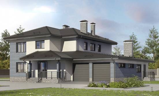 340-005-П Проект двухэтажного дома и гаражом, современный домик из газобетона Сочи | Проекты домов от House Expert