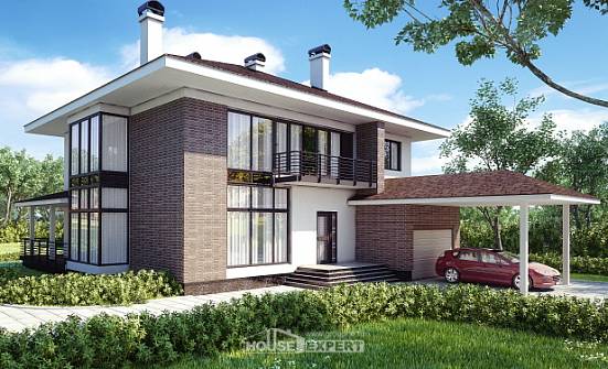 340-001-П Проект двухэтажного дома, гараж, красивый загородный дом из кирпича Сочи | Проекты домов от House Expert