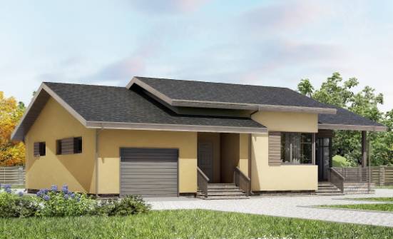 135-002-Л Проект одноэтажного дома, гараж, недорогой коттедж из арболита Сочи | Проекты одноэтажных домов от House Expert