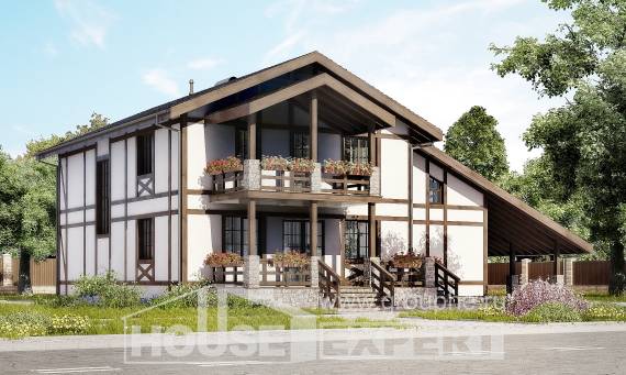 250-002-Л Проект двухэтажного дома мансардой и гаражом, просторный загородный дом из кирпича Сочи, House Expert