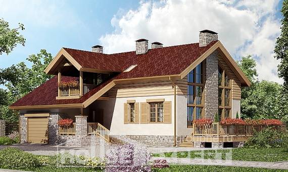 165-002-П Проект двухэтажного дома с мансардным этажом и гаражом, красивый домик из поризованных блоков Сочи, House Expert