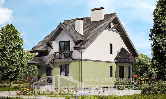 120-003-П Проект двухэтажного дома мансардой, классический домик из поризованных блоков Сочи, House Expert