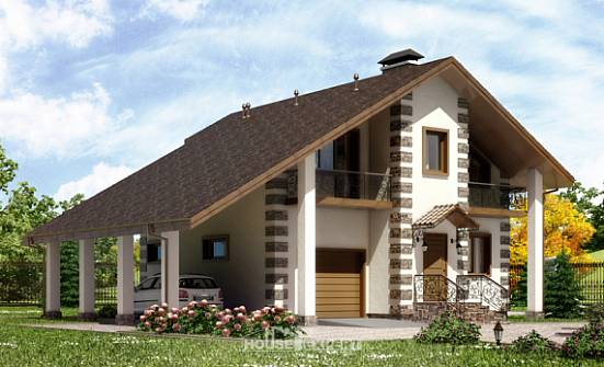 150-003-Л Проект двухэтажного дома с мансардным этажом, гараж, экономичный домик из бревен, Сочи