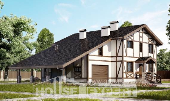 250-002-Л Проект двухэтажного дома мансардный этаж, гараж, классический домик из кирпича Сочи, House Expert
